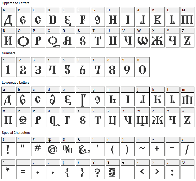 Kremlin Grand Duke Font Character Map