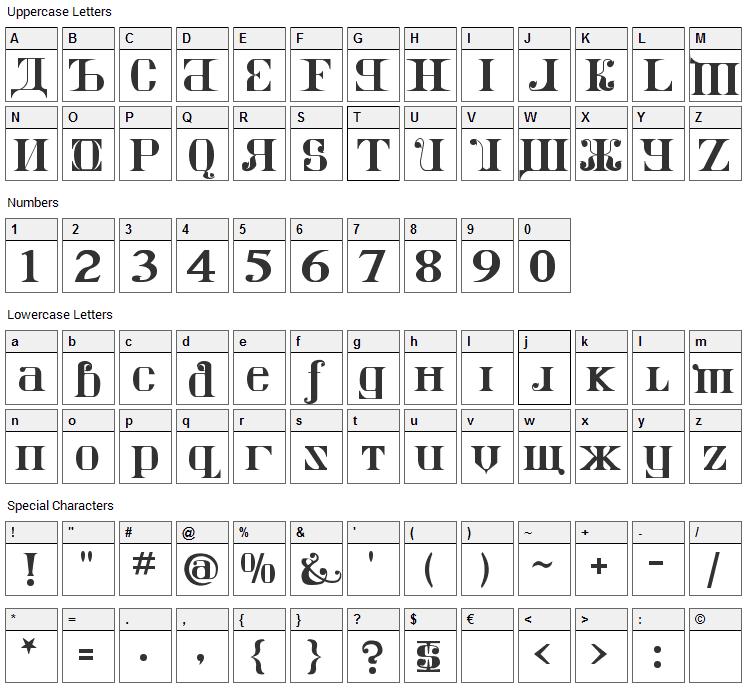 Kremlin Imperial Font Character Map