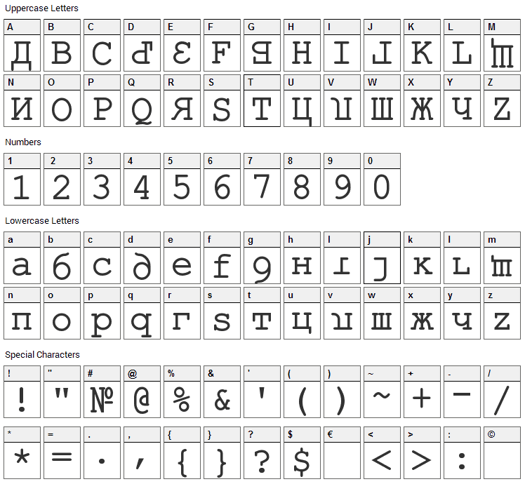 Kremlin Kourier II Font Character Map