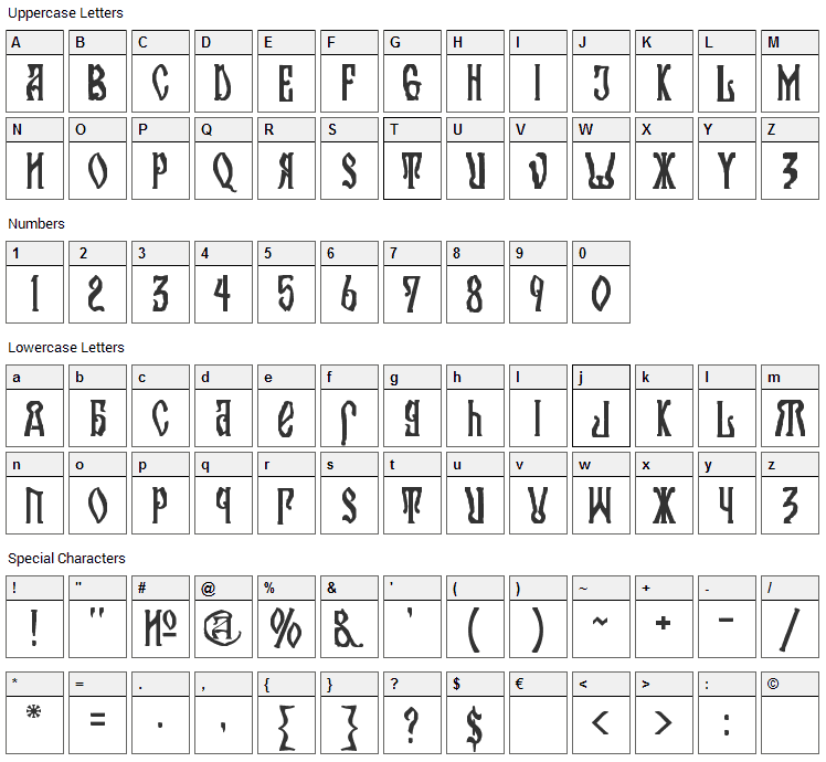 Kremlin Orthodox Church Font Character Map