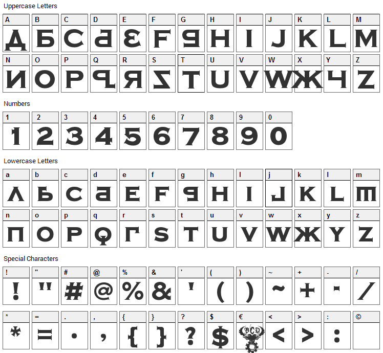 Kremlin Samovar Font Character Map