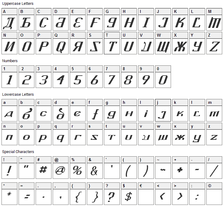 Kremlin Soviet Font Character Map