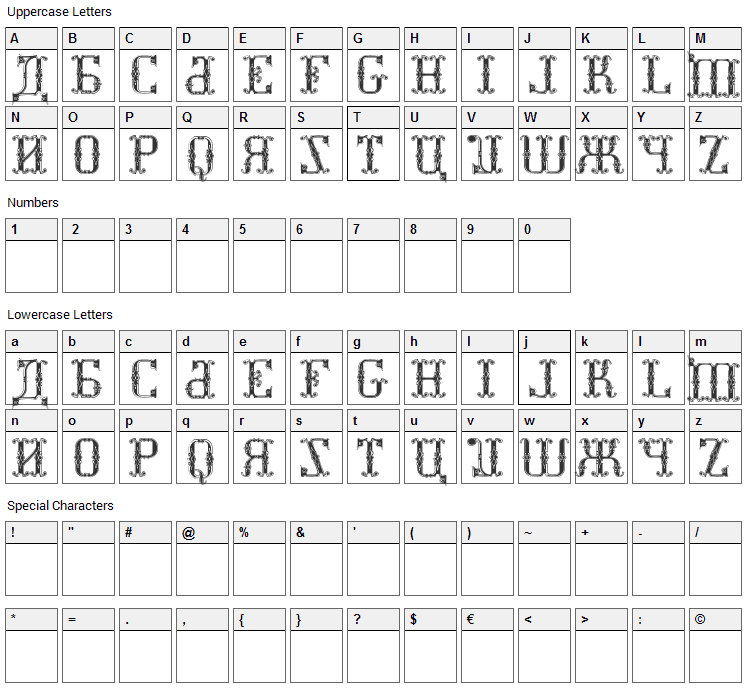 Kremlin Synod Display Caps Font Character Map