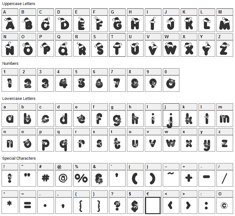 Kringle Font Character Map