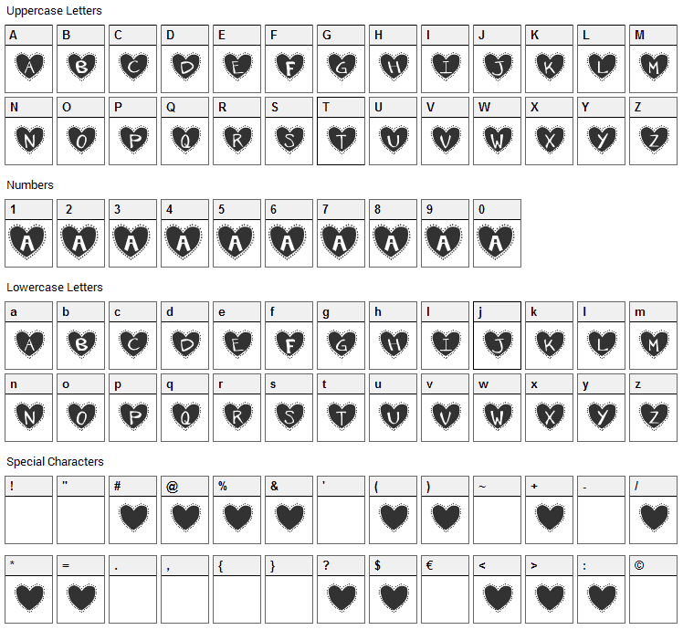 Krishart Font Character Map