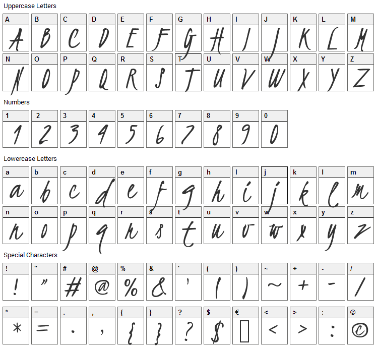 Kristi Font Character Map