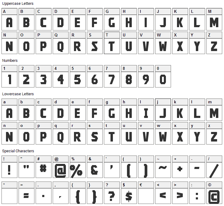 Kroftsmann Font Character Map