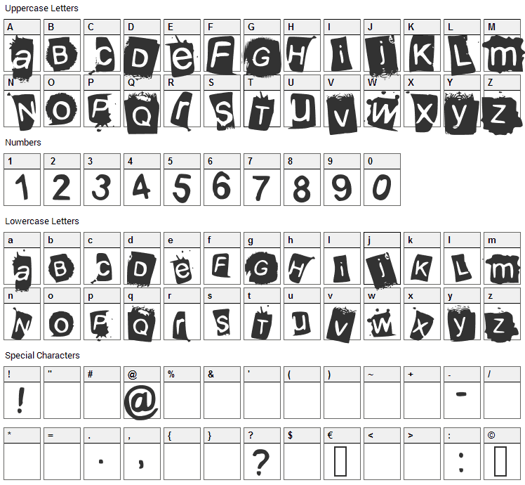 KrooKed Font Character Map