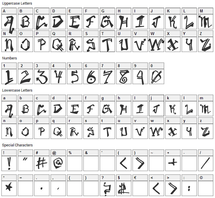 Krylon Font Character Map
