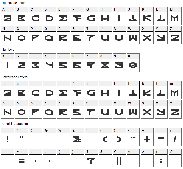 Kryptic Font Character Map