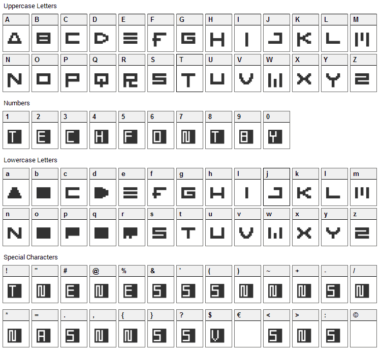 KTech Font Character Map