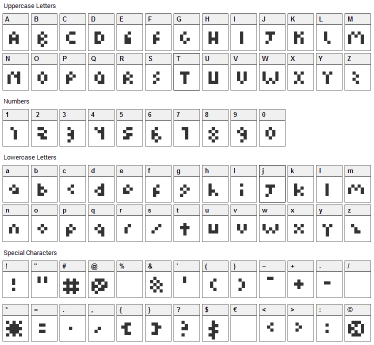 Kuadriculado Font Character Map
