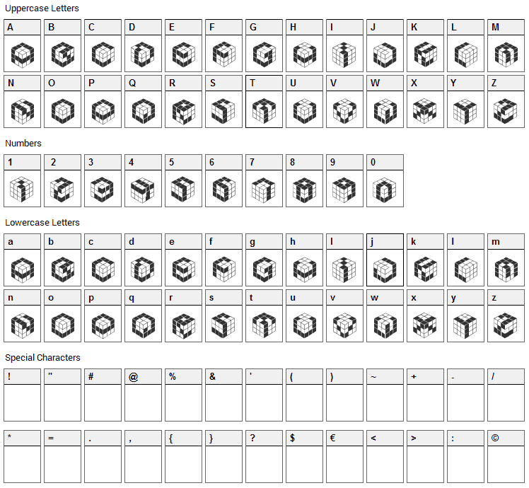 Kubics Rube Font Character Map