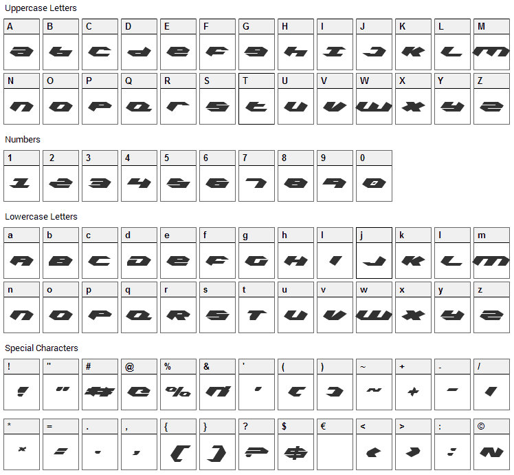 Kubrick Font Character Map