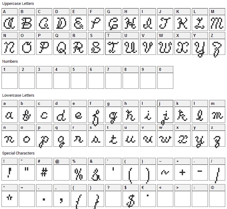 Kuchibue Font Character Map