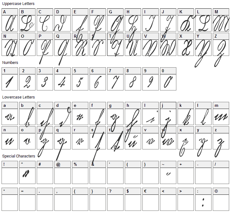 Kurrent Kupferstich Thin Font Character Map