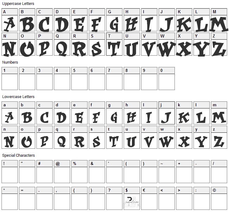 Kurt Russell Font Character Map