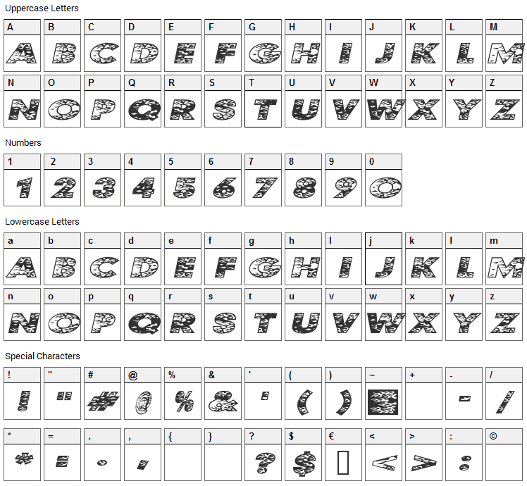 Kustom Kar Font Character Map