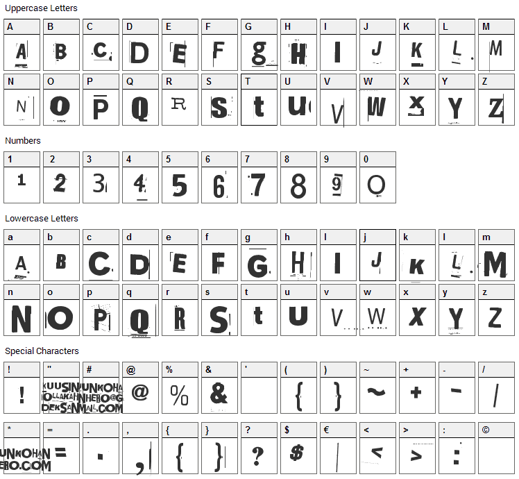 Kuusinollakahdeksan Font Character Map