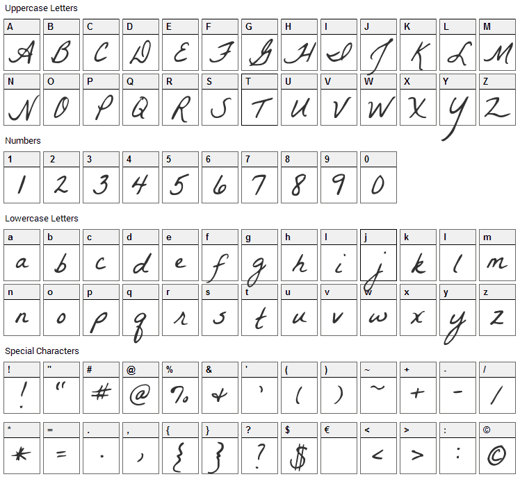 La Belle Aurore Font Character Map