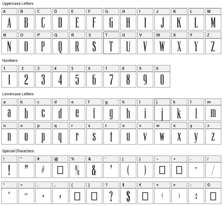 La Tribune Font Character Map