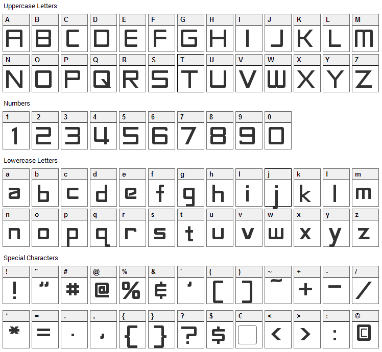 LaBeouf Font Character Map