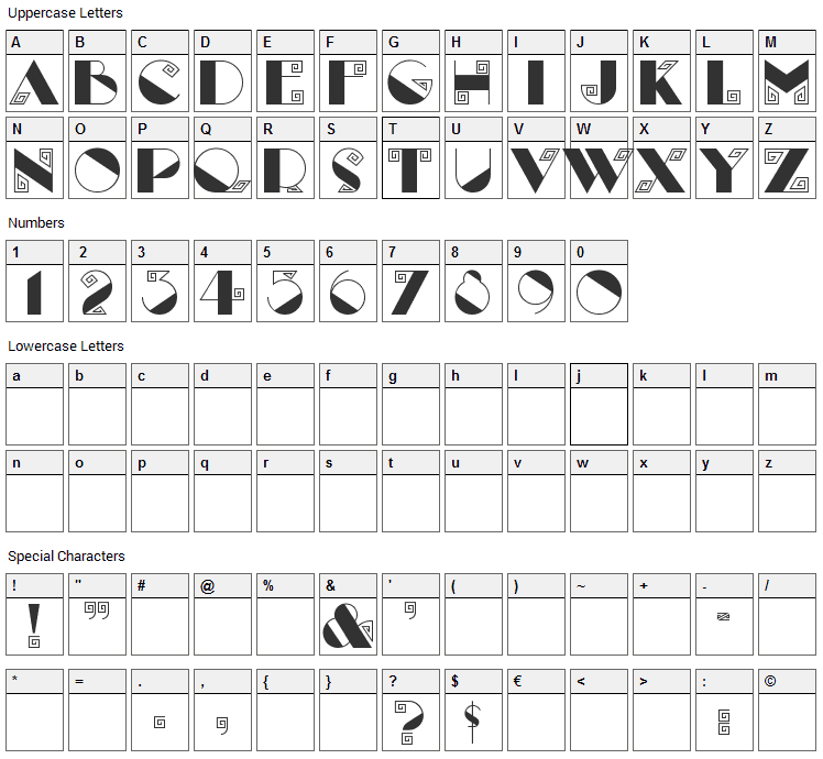 Labyrinth Font Character Map