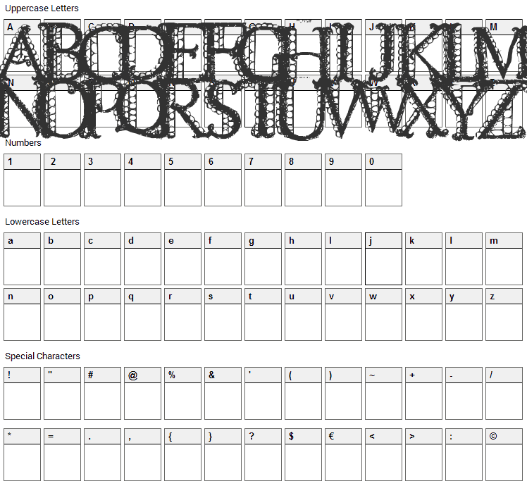 Lacetrim Font Character Map