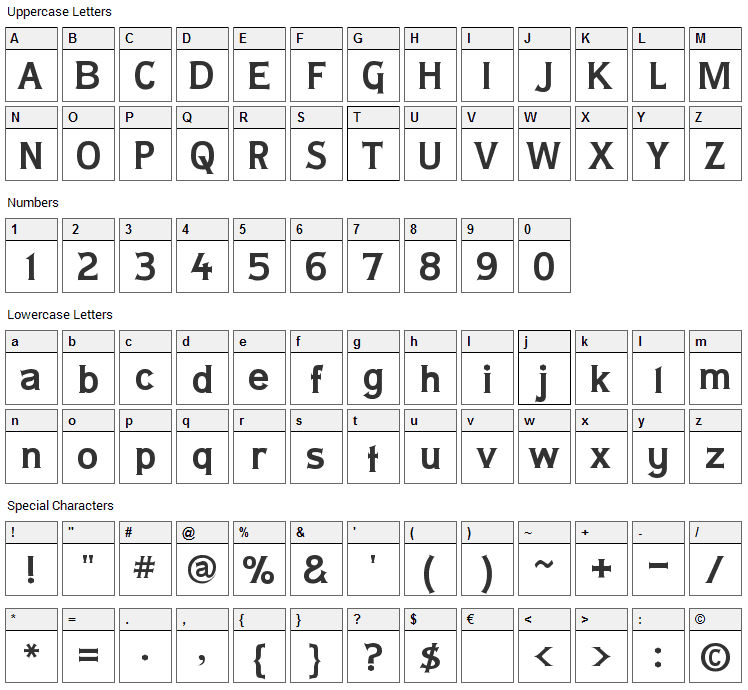 Lady Copra Font Character Map