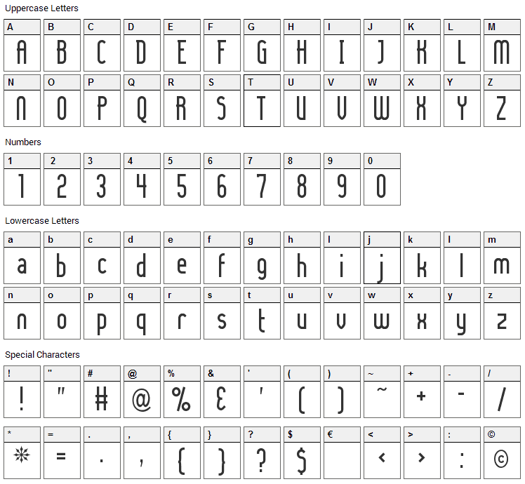 Lady Ice Font Character Map