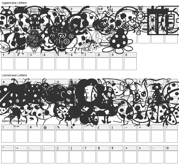 Ladybug Dings Font Character Map