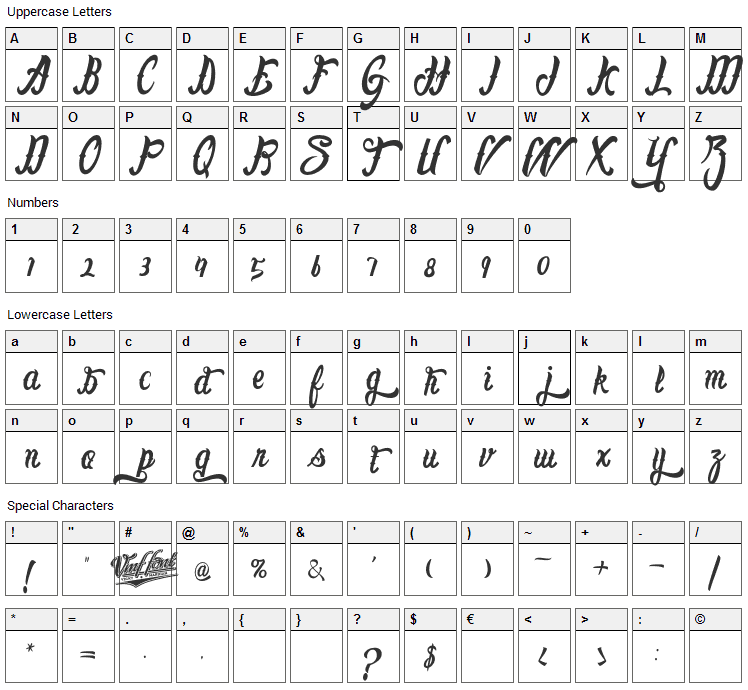 Lafayet Scripts Font Character Map