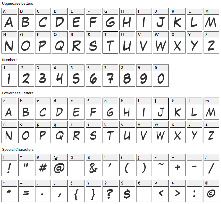 Laffayette Comic Pro Font Character Map