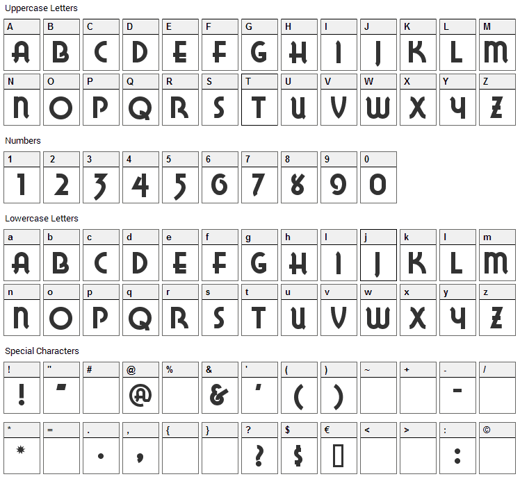 Lake Wobegon Font Character Map