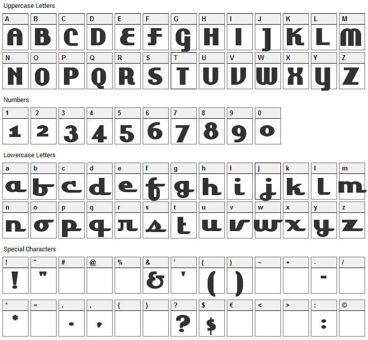 Lakeshore Drive Font Character Map