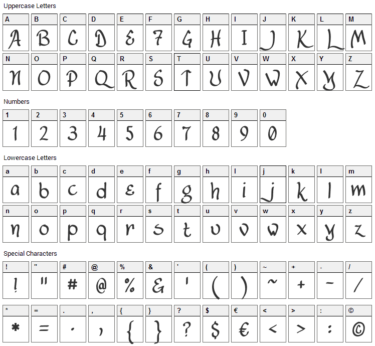 Lancastershire Font Character Map