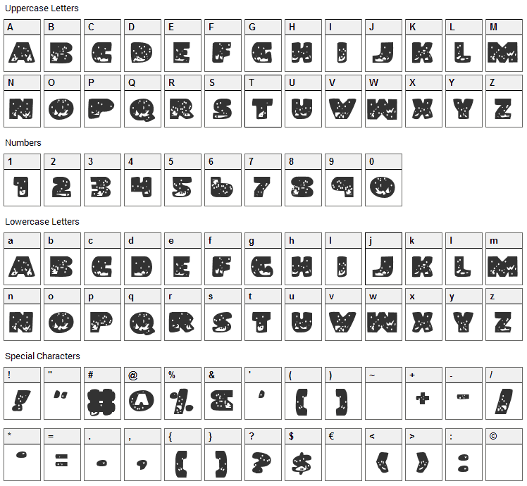 Land Shark Font Character Map