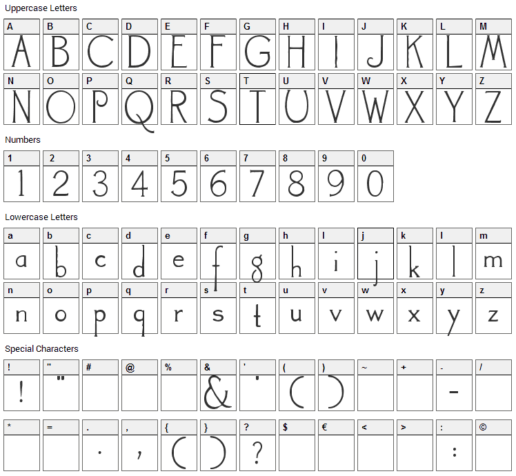 Landsdowne Font Character Map