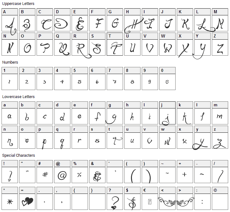 LaPointes Road Font Character Map