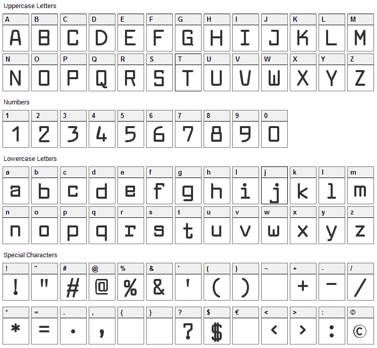 Larabie Font Character Map