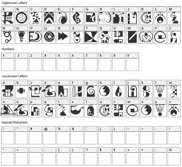 Larasukma Font Character Map