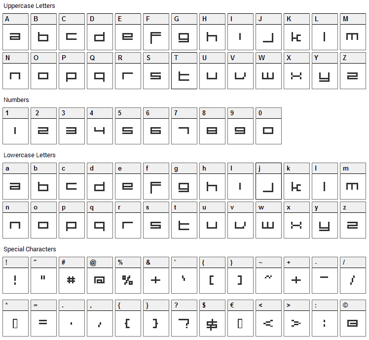 Large 9 Font Character Map