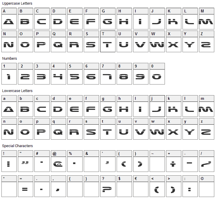 Laserian Font Character Map