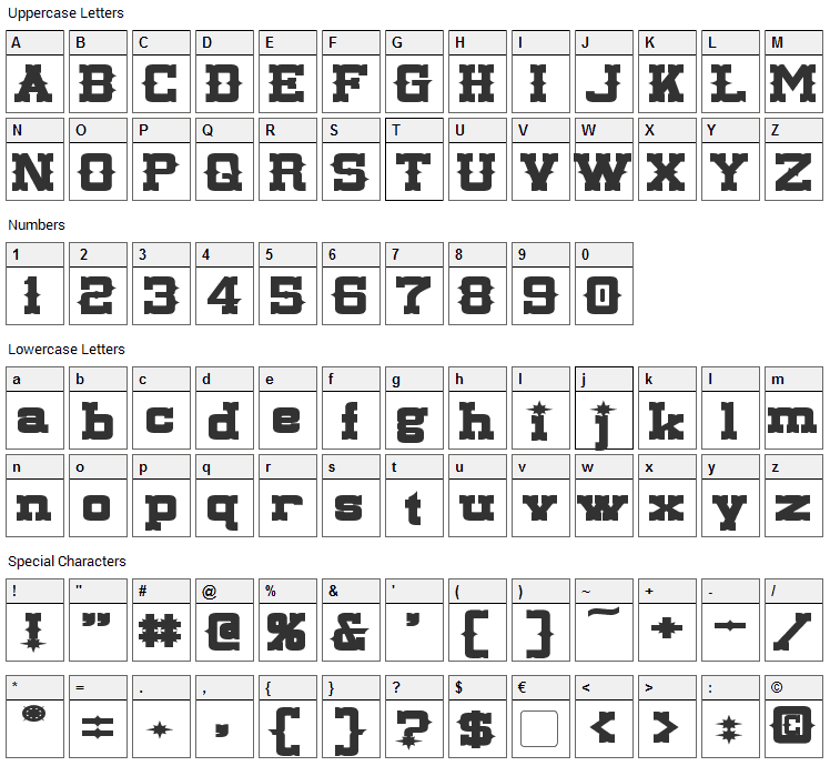 Lassiter Font Character Map