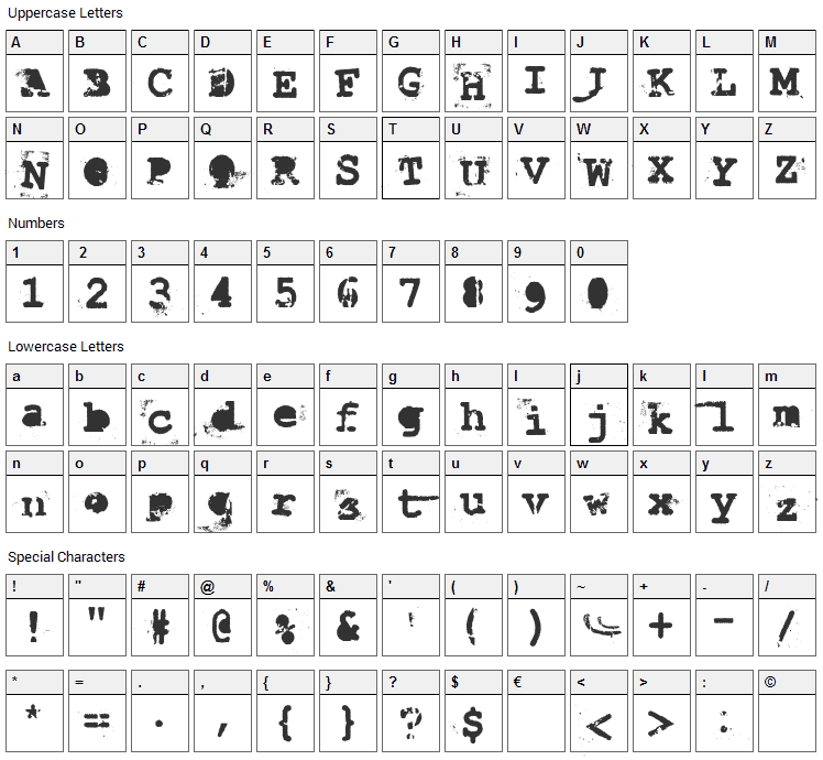 Last Draft Font Character Map