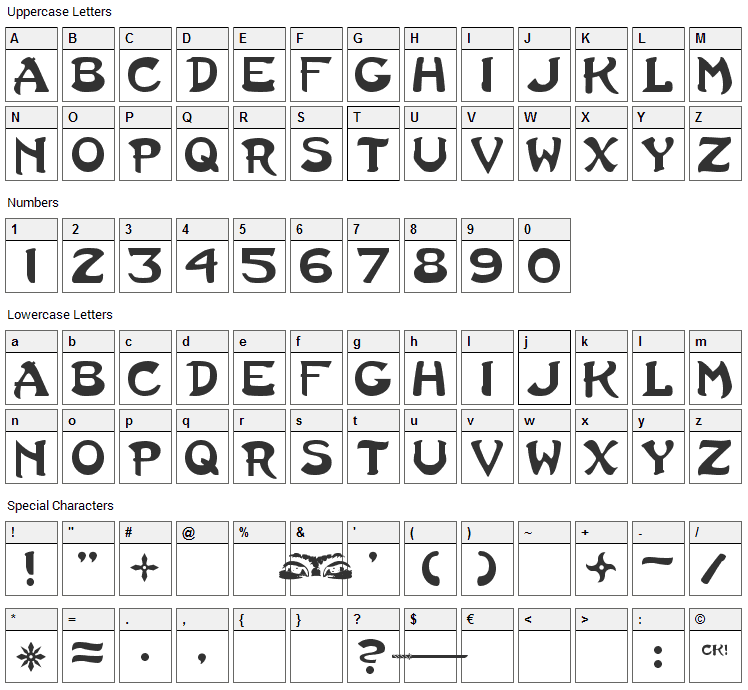 Last Ninja Font Character Map