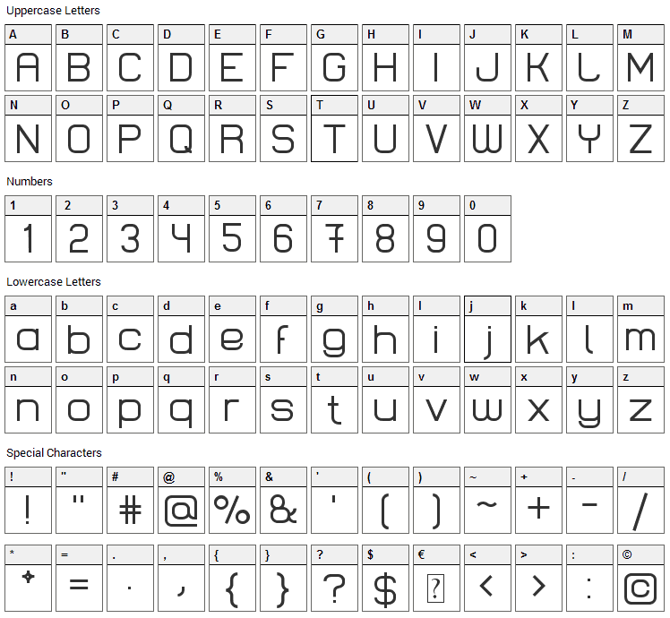 Lastwaerk Font Character Map