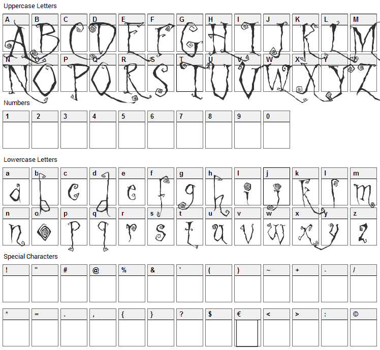 Latchboy Font Character Map