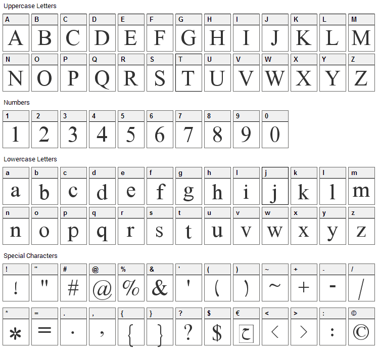 Lateef Font Character Map