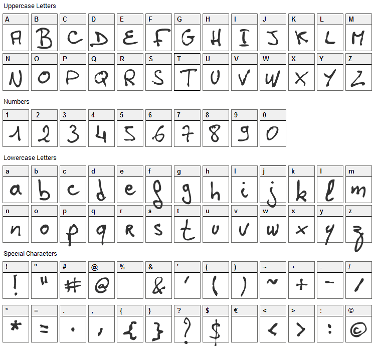 Laurent HW Font Character Map